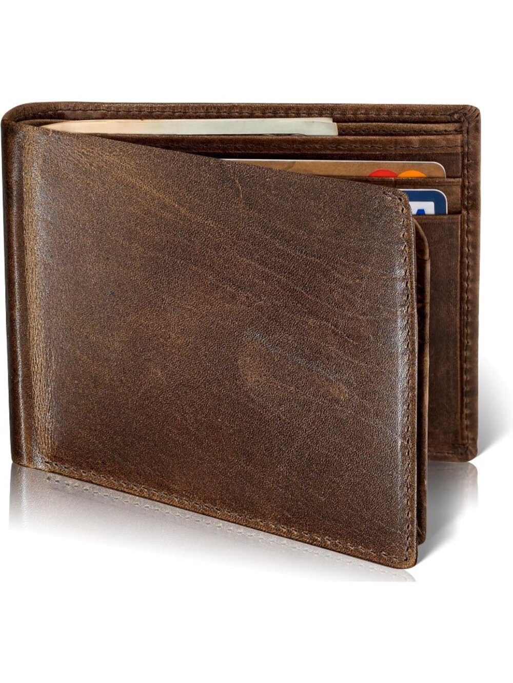 Men's With NO Logo - Grizzly Brown Top Leather Premium Leather RFID Wallet